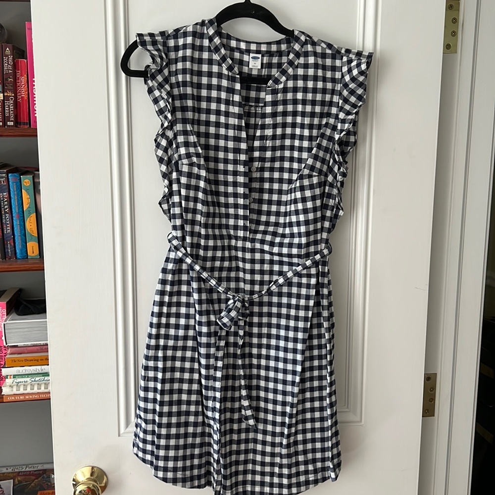 Navy gingham dress